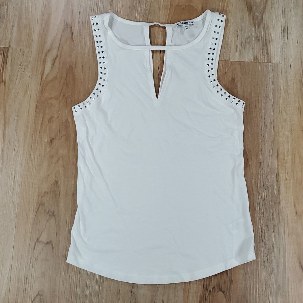 💜Express White & Silver Bedazzled Sleeveless Top XSmall